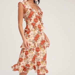 Lulus Fleur Evermore Pink Ruffle Tiered Midi Dress